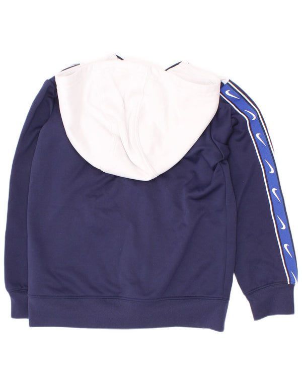 Nike Boys Dri Fit Zip Hoodie Sweater 4-5 Years Small Navy Blue Colourblock