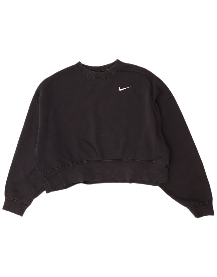 Nike Womens Crop Oversized Sweatshirt Jumper UK 10 Small Black Cotton