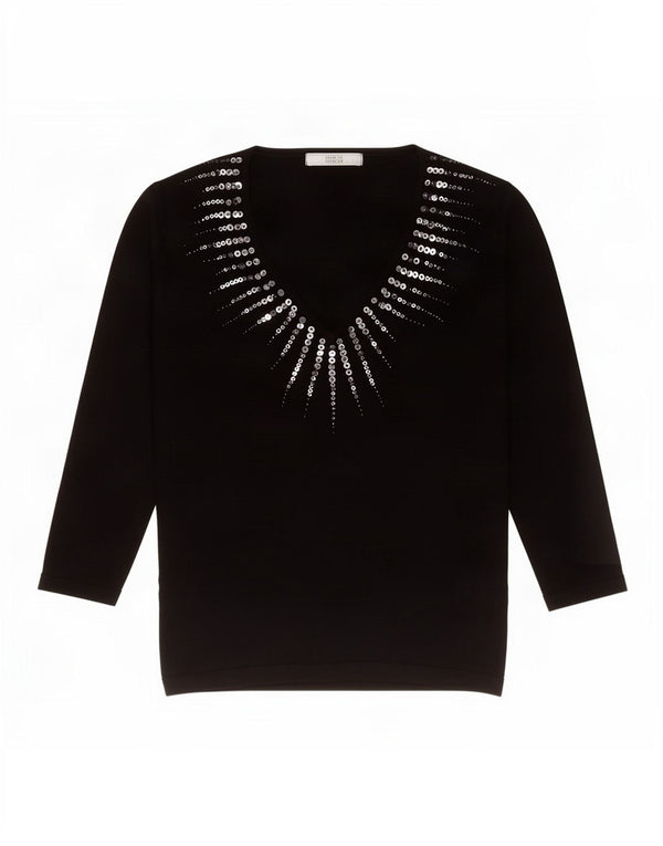 Marks & Spencer Womens Top 3/4 Sleeve UK 10 Small Black Viscose