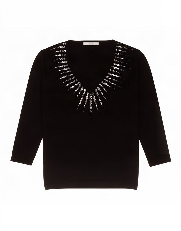 Marks & Spencer Womens Top 3/4 Sleeve UK 10 Small Black Viscose