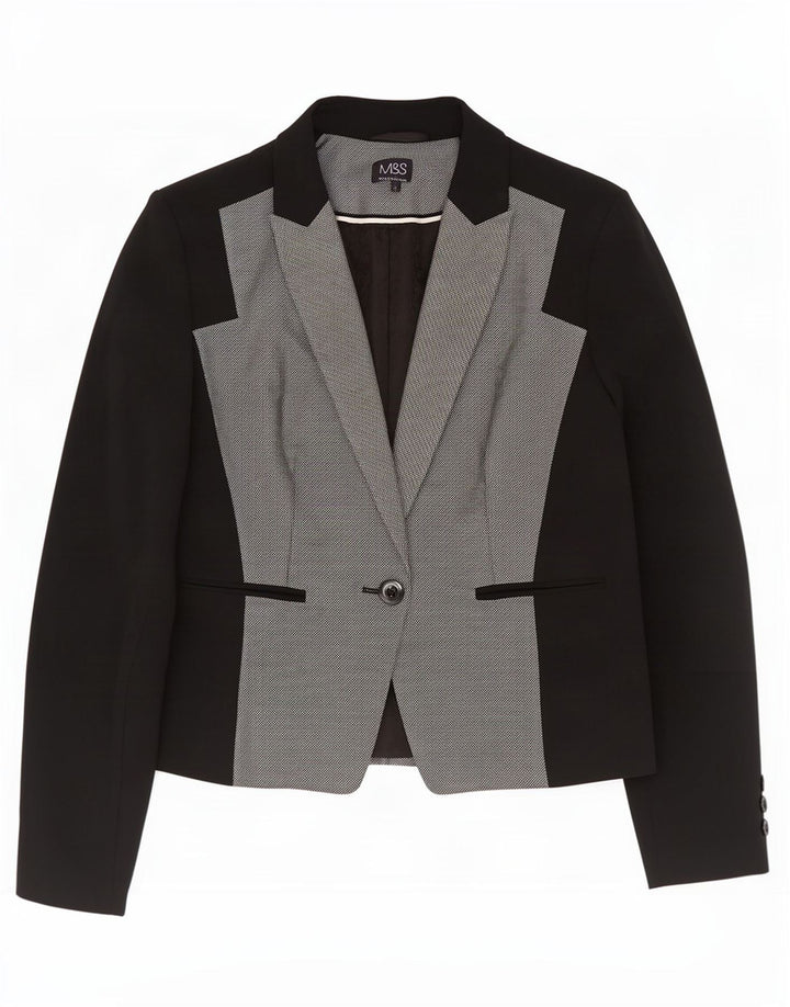 Marks & Spencer Womens 1 Button Blazer Jacket UK 14 Large Black Colourblock