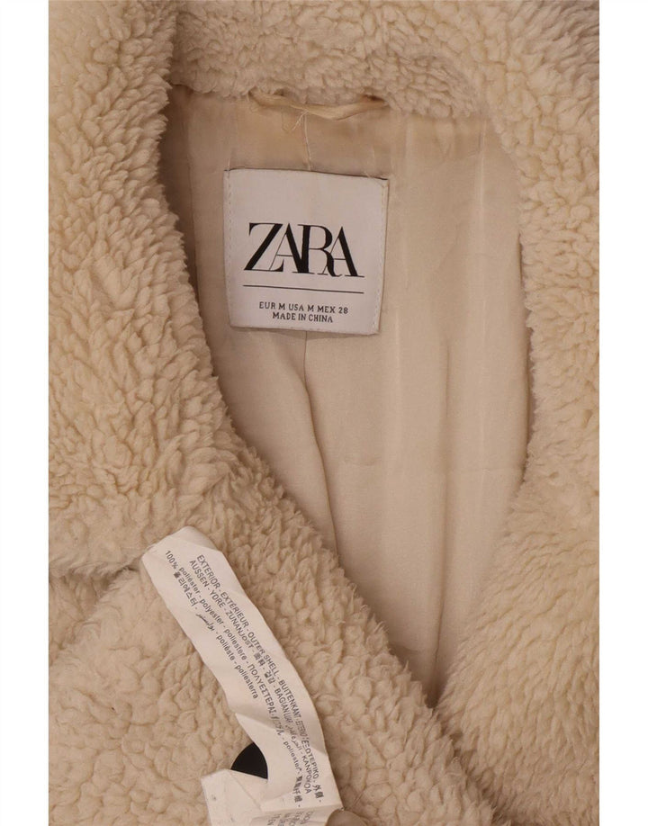 Zara Womens Teddy Bear Double Breasted Coat UK 14 Medium Off White
