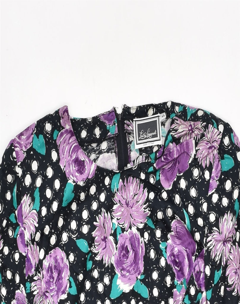 LUISA SPAGNOLI Womens Blouse Top IT 44 Medium Black Floral Cotton | Vintage | Thrift | Second-Hand | Used Clothing | Messina Hembry 