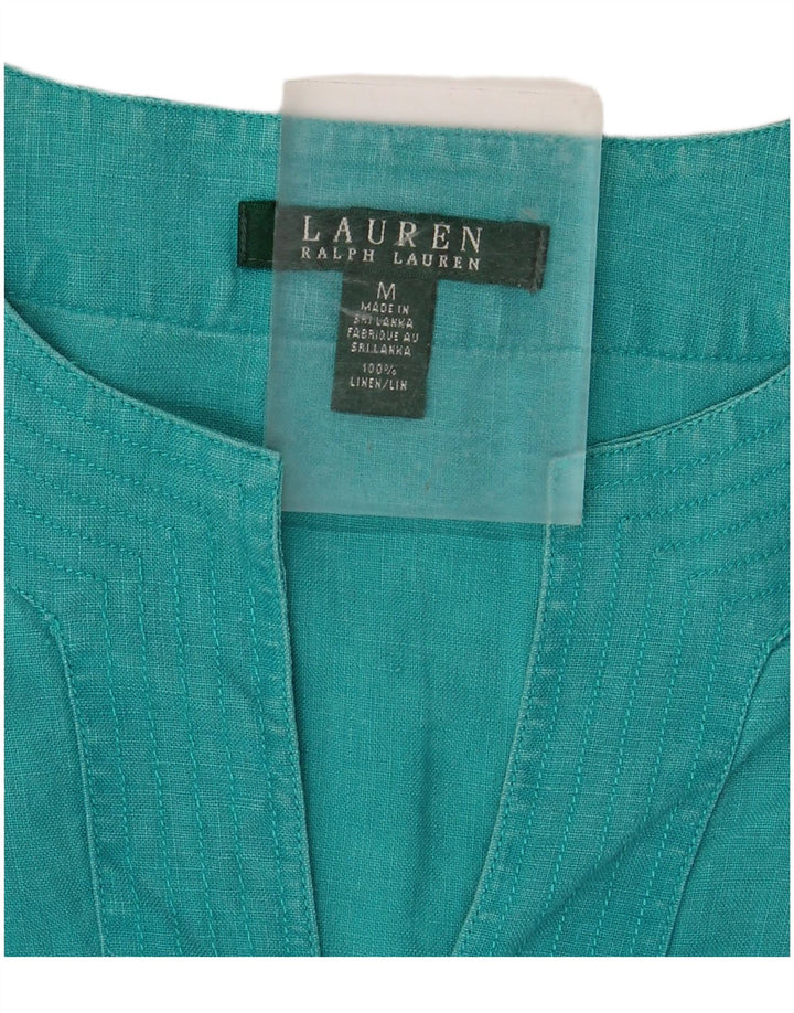 RALPH LAUREN Womens Long Sleeve Blouse Top UK 14 Medium Turquoise Linen