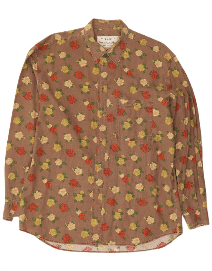 Vintage Mens Shirt Large Brown Floral