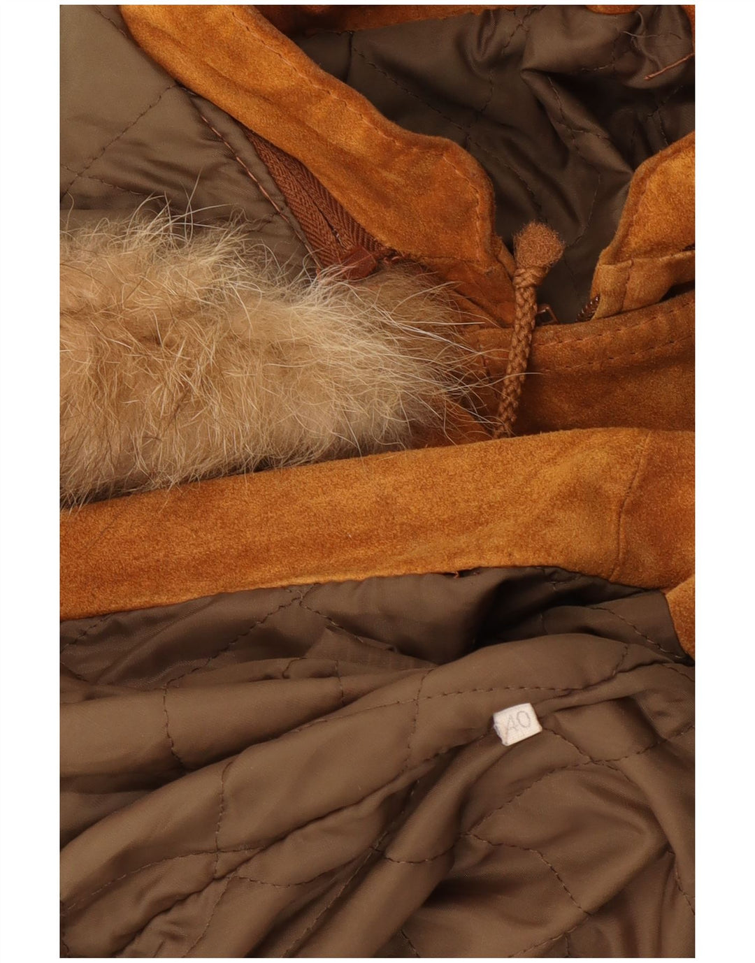 Vintage Womens Hooded Suede Parka Jacket EU 40 Medium Brown Suede