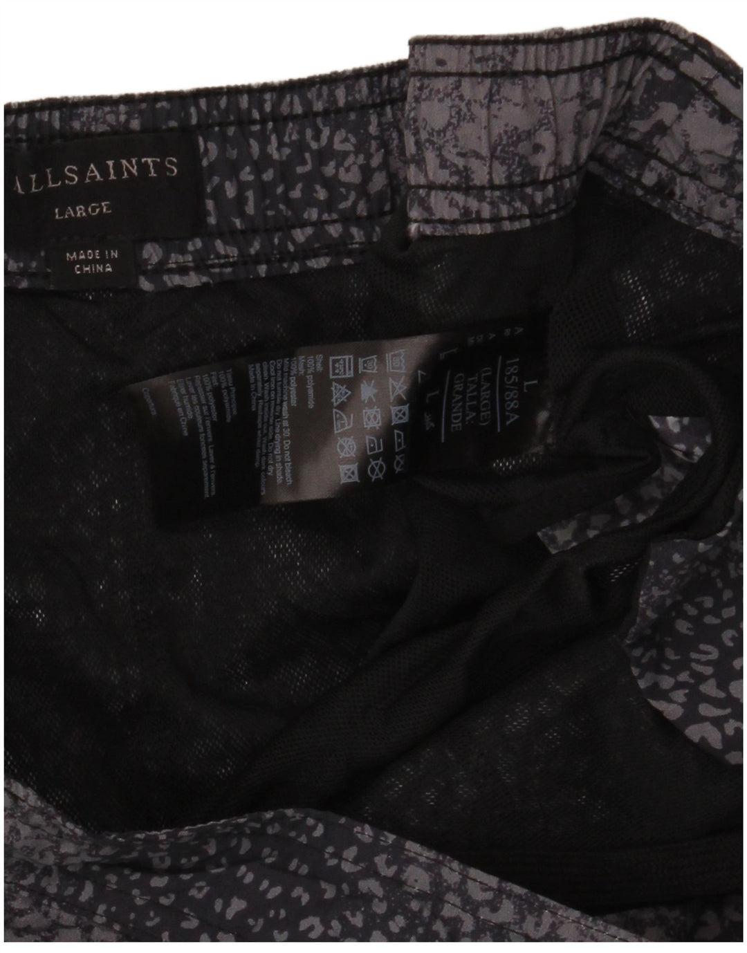 All Saints Mens Swimming Shorts Large  Black Animal Print Polyamide