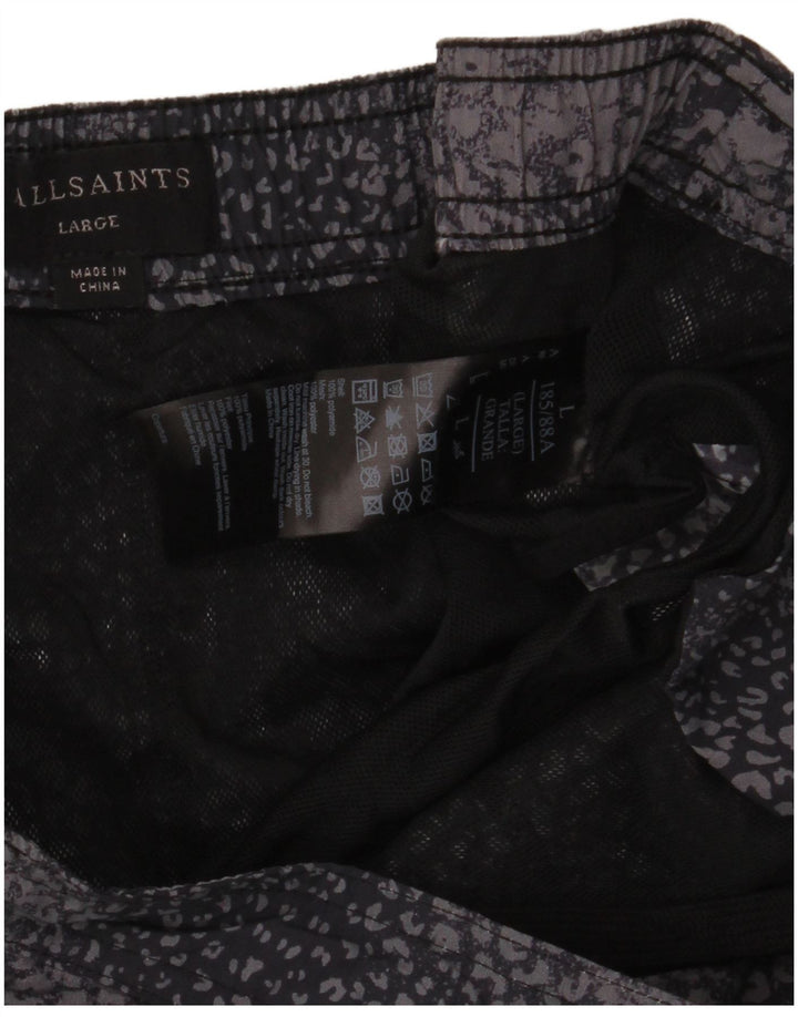 All Saints Mens Swimming Shorts Large  Black Animal Print Polyamide