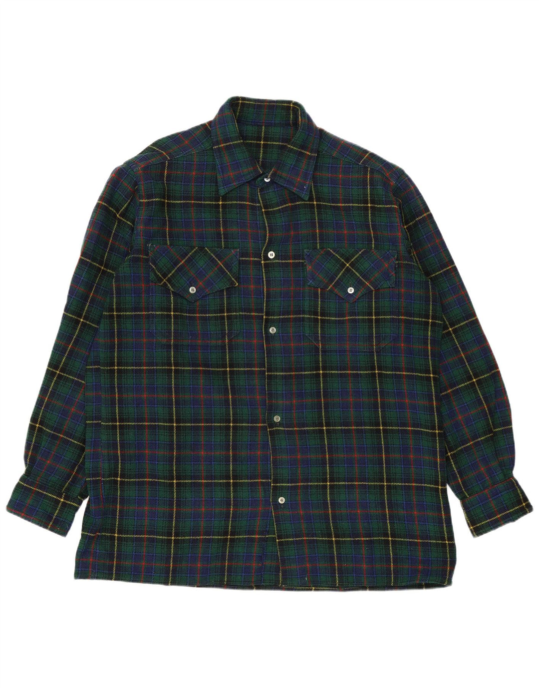 Vintage Mens Flannel Shirt Large Green Check
