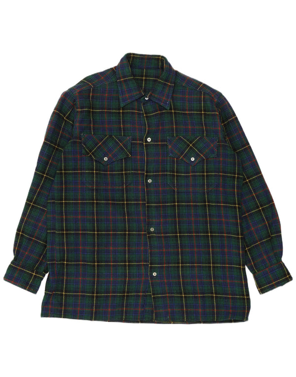 Vintage Mens Flannel Shirt Large Green Check