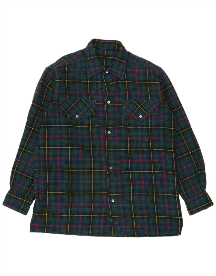 Vintage Mens Flannel Shirt Large Green Check