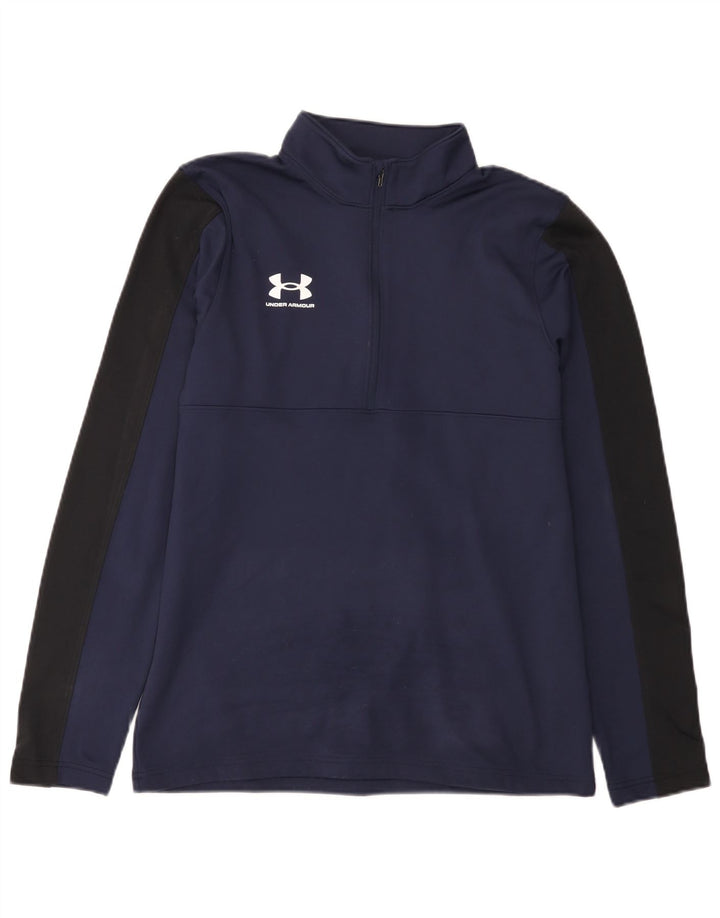 Under Armour Mens Zip Neck Top Long Sleeve Medium Navy Blue Colourblock