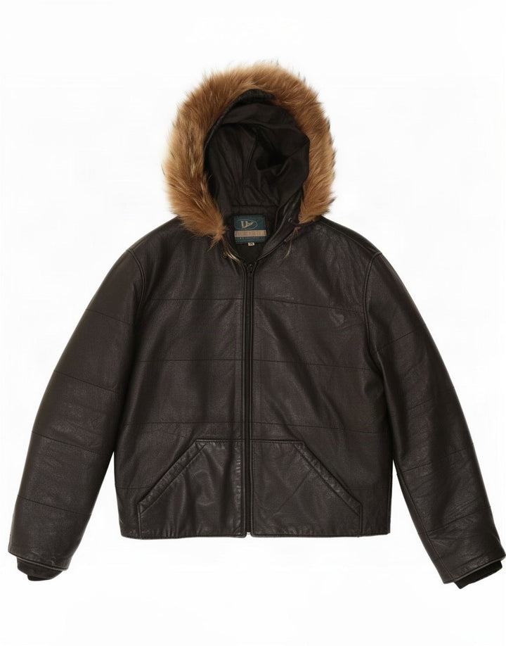 Pellitalia Womens Hooded Leather Jacket UK 14 Medium Black
