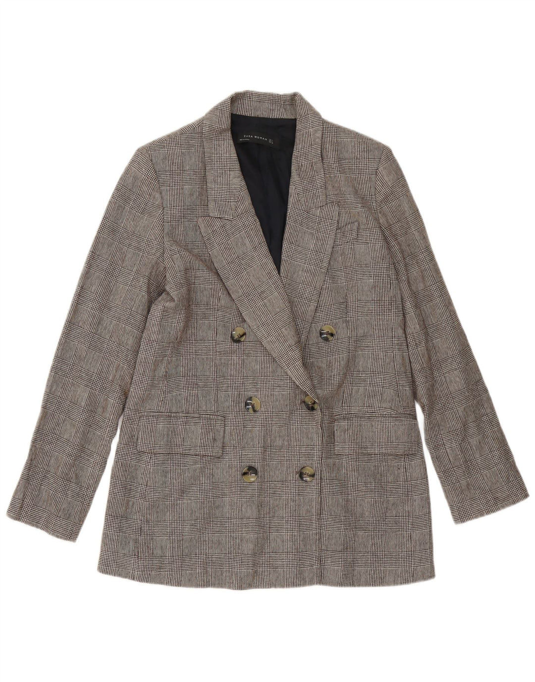 ZARA Womens Double Breasted Blazer Jacket UK 14 Medium Grey Houndstooth