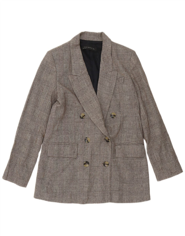 ZARA Womens Double Breasted Blazer Jacket UK 14 Medium Grey Houndstooth