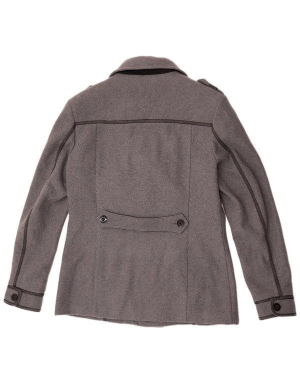 Zu Elements Mens Pea Coat UK 42 XL Grey Wool