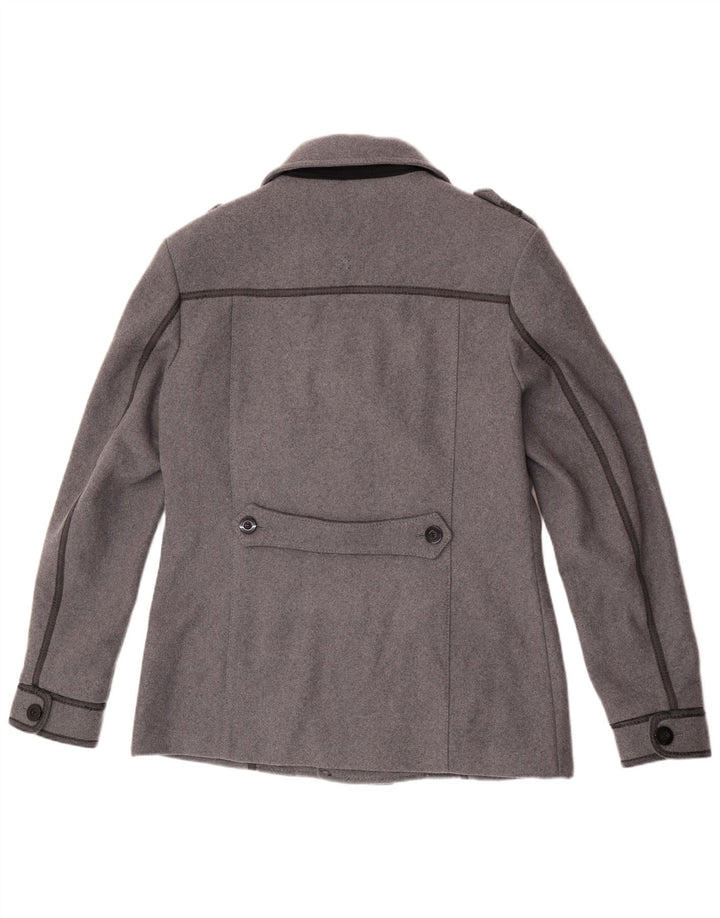 Zu Elements Mens Pea Coat UK 42 XL Grey Wool
