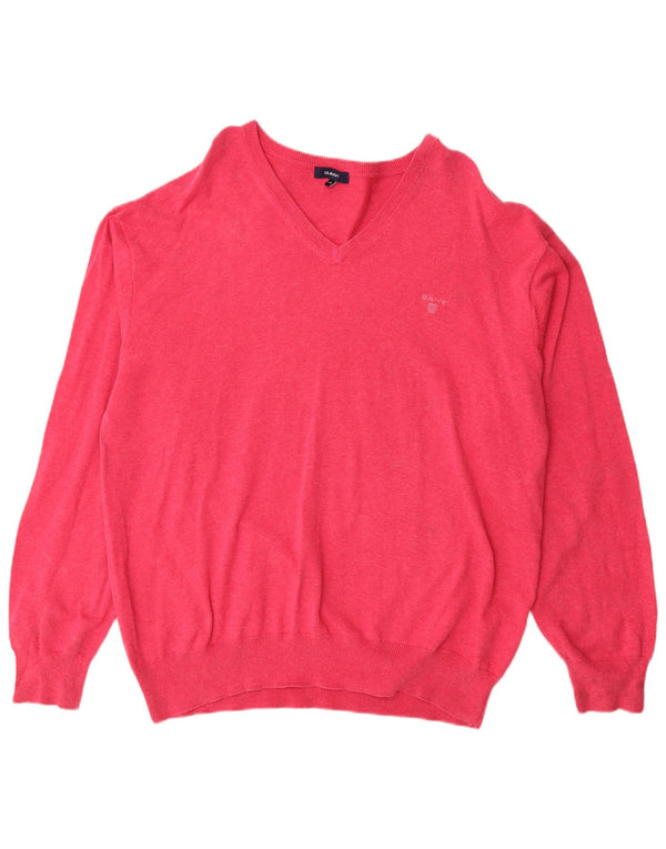 Gant Womens V-Neck Jumper Sweater UK 22 3XL Pink Cotton