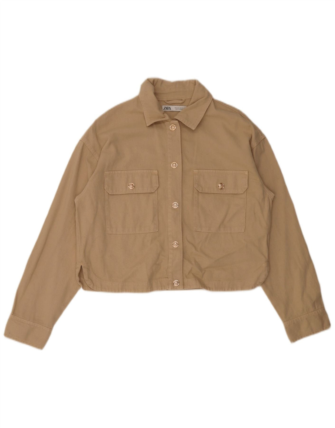 Zara Womens Crop Oversized Bomber Jacket UK 10 Small Beige Cotton