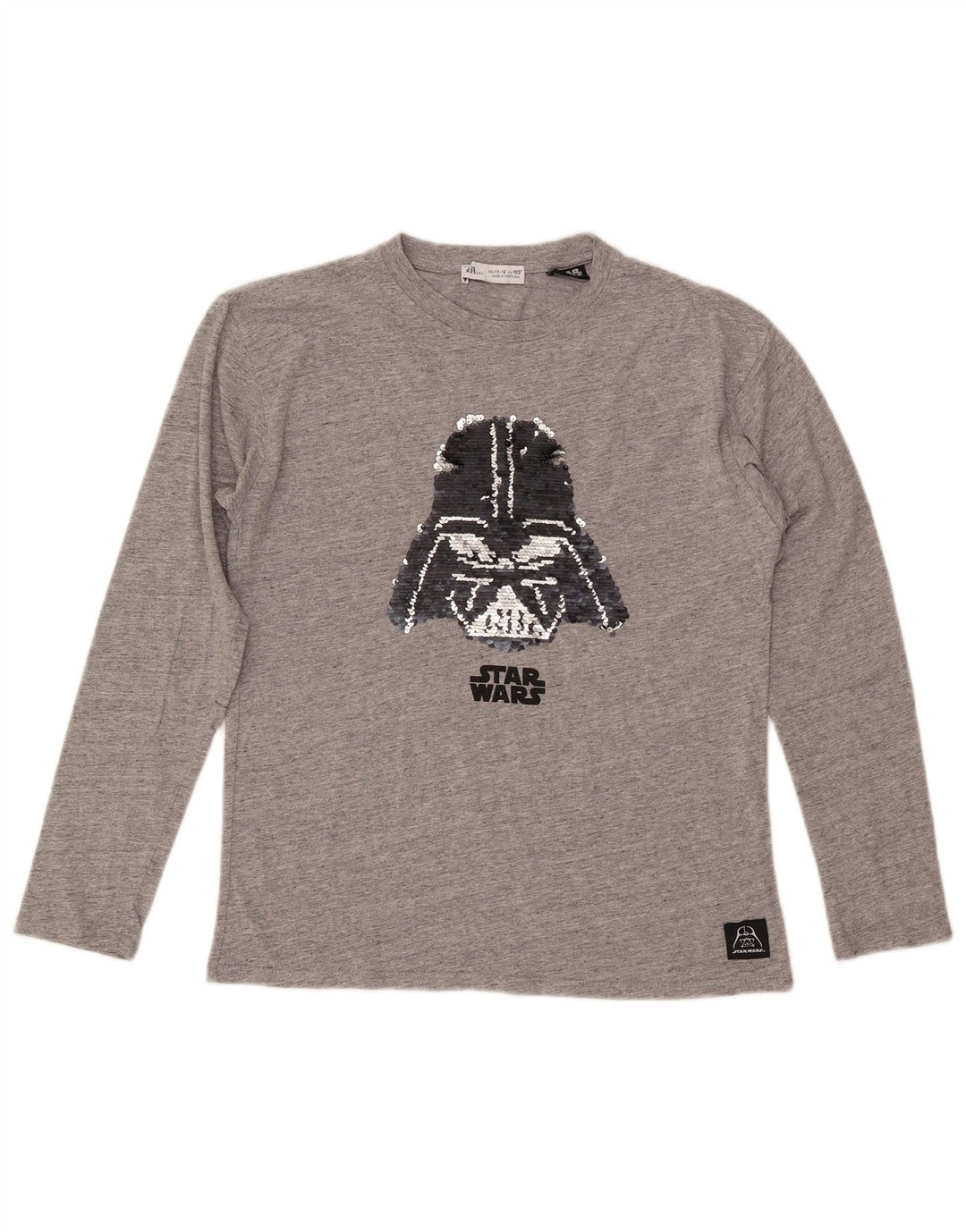 ZARA Girls Graphic Top Long Sleeve 11-12 Years Grey Cotton