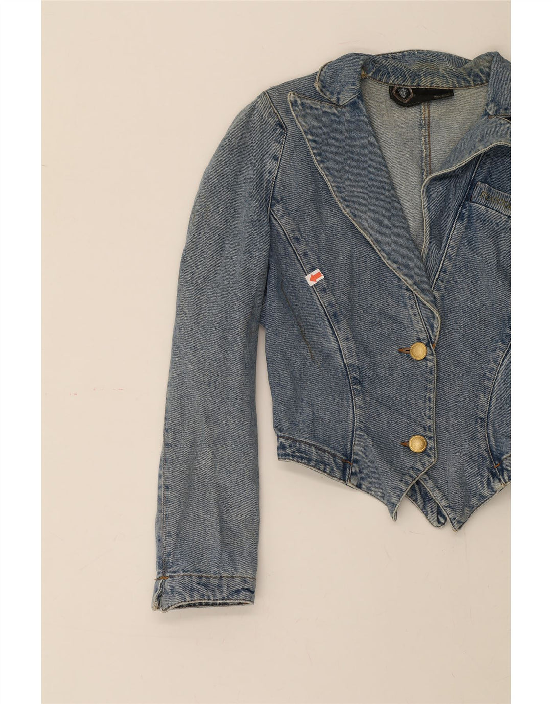 ROCCOBAROCCO Womens Crop Denim Blazer Jacket UK 12 Medium Blue Cotton Vintage Roccobarocco and Second-Hand Roccobarocco from Messina Hembry 