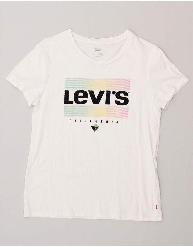 LEVI'S Womens Graphic T-Shirt Top UK 10 Small White | Vintage Levi's | Thrift | Second-Hand Levi's | Used Clothing | Messina Hembry 