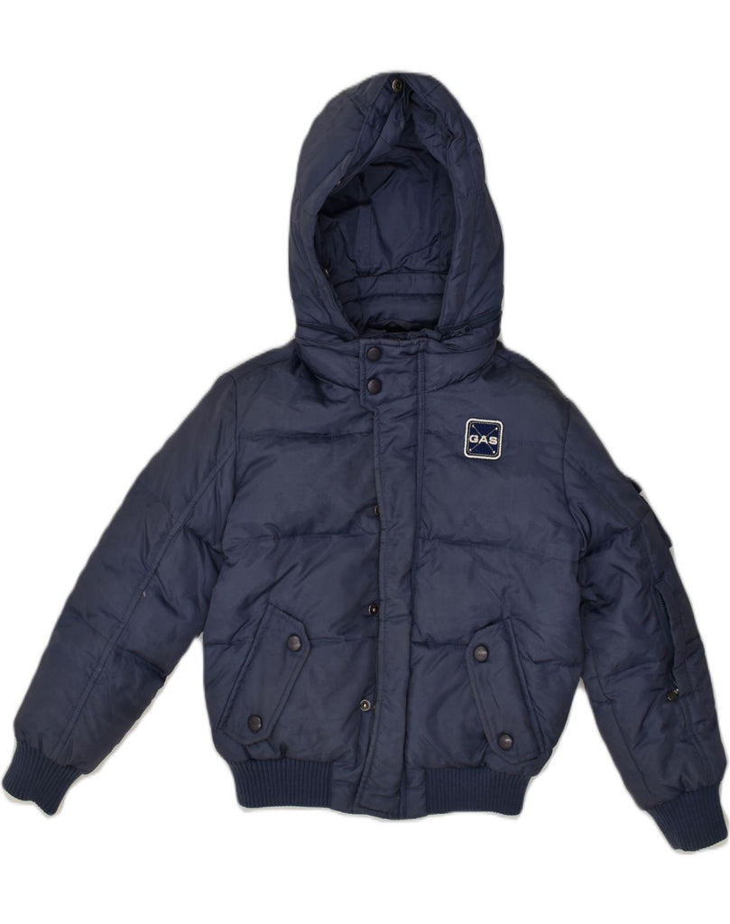 GAS Boys Hooded Padded Jacket 7-8 Years Navy Blue Polyester | Vintage Gas | Thrift | Second-Hand Gas | Used Clothing | Messina Hembry 