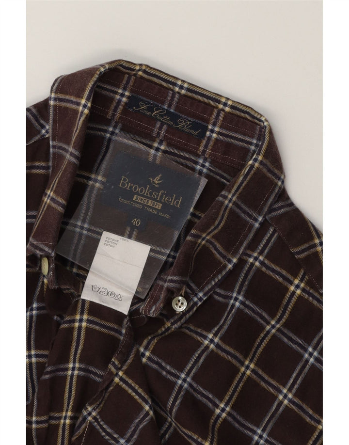 BROOKSFIELD Mens Flannel Shirt Size 40 Medium Brown Check Cotton Vintage Brooksfield and Second-Hand Brooksfield from Messina Hembry 