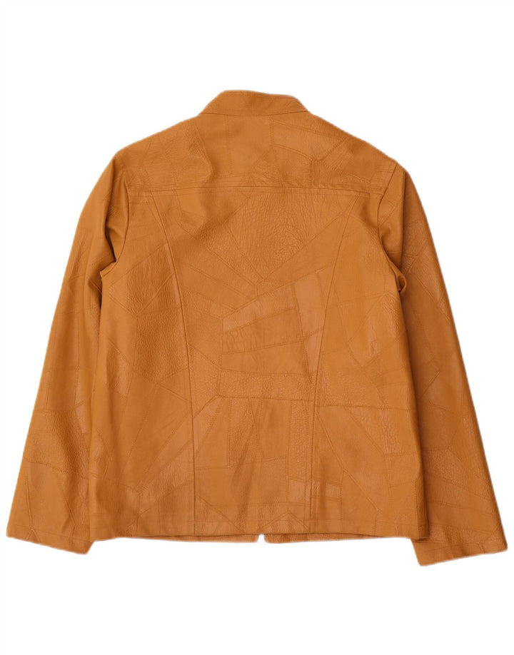 Vintage Womens Faux Leather Jacket UK 14 Large Beige Patchwork Polyvinyl
