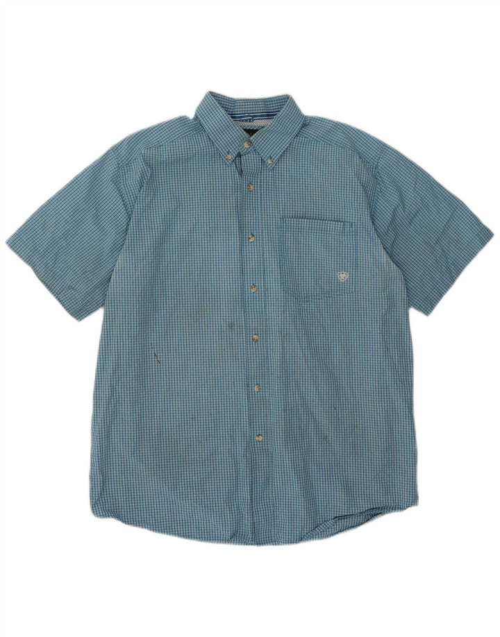 Ariat Mens Short Sleeve Shirt Large Blue Gingham