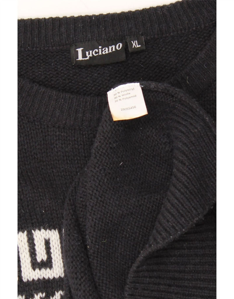 LUCIANA Mens Crew Neck Jumper Sweater XL Black Floral Polyacrylic Vintage Luciana and Second-Hand Luciana from Messina Hembry 