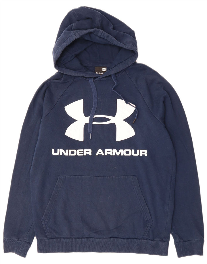 UNDER ARMOUR Mens Graphic Hoodie Jumper Small Navy Blue Cotton