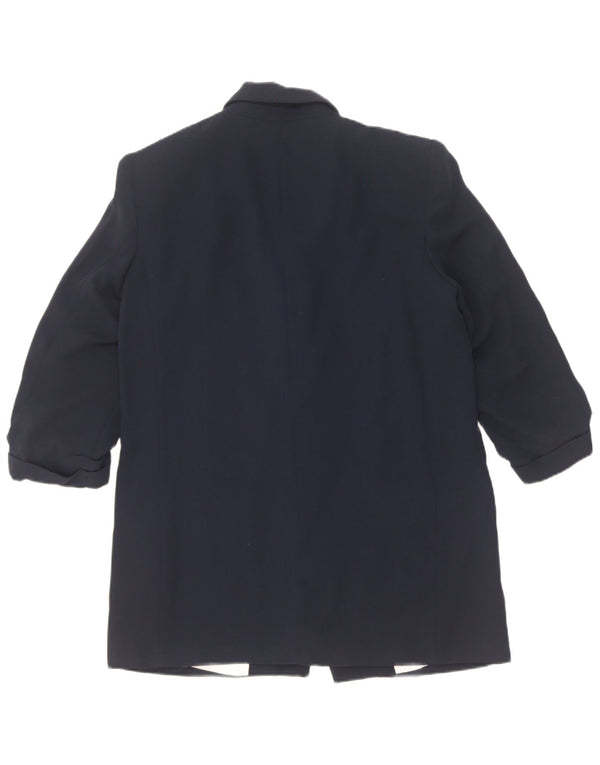 Zara Womens 3/4 Sleeve Open Blazer Jacket UK 14 Medium Navy Blue Polyester