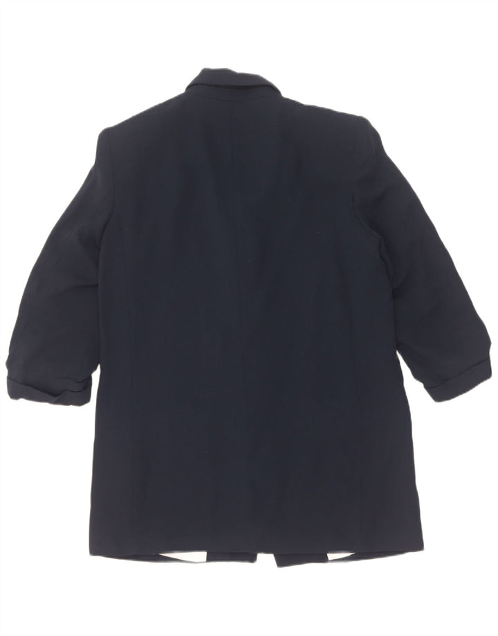 Zara Womens 3/4 Sleeve Open Blazer Jacket UK 14 Medium Navy Blue Polyester
