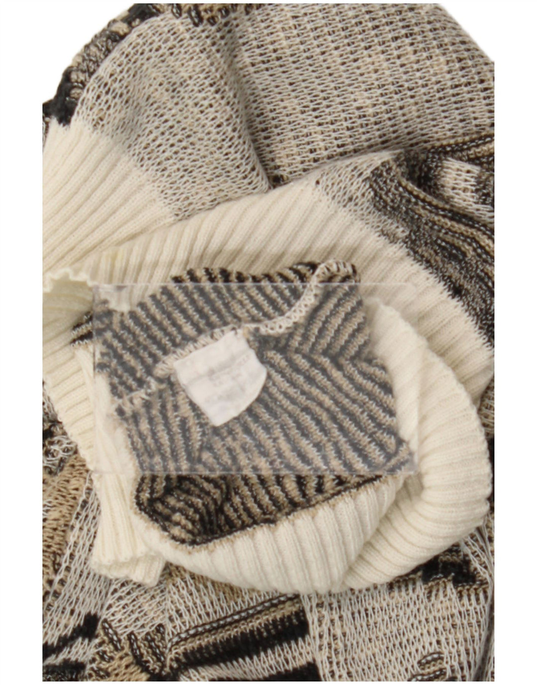 Vintage Mens Crew Neck Jumper Sweater Medium Grey Geometric Cotton