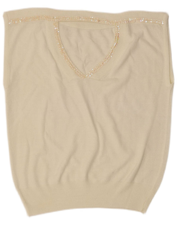 Vintage Womens Vest Tank Top UK 14 Medium Off White