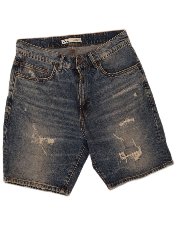 Zara Mens Distressed Denim Shorts EU 40 Medium W31 Blue Cotton