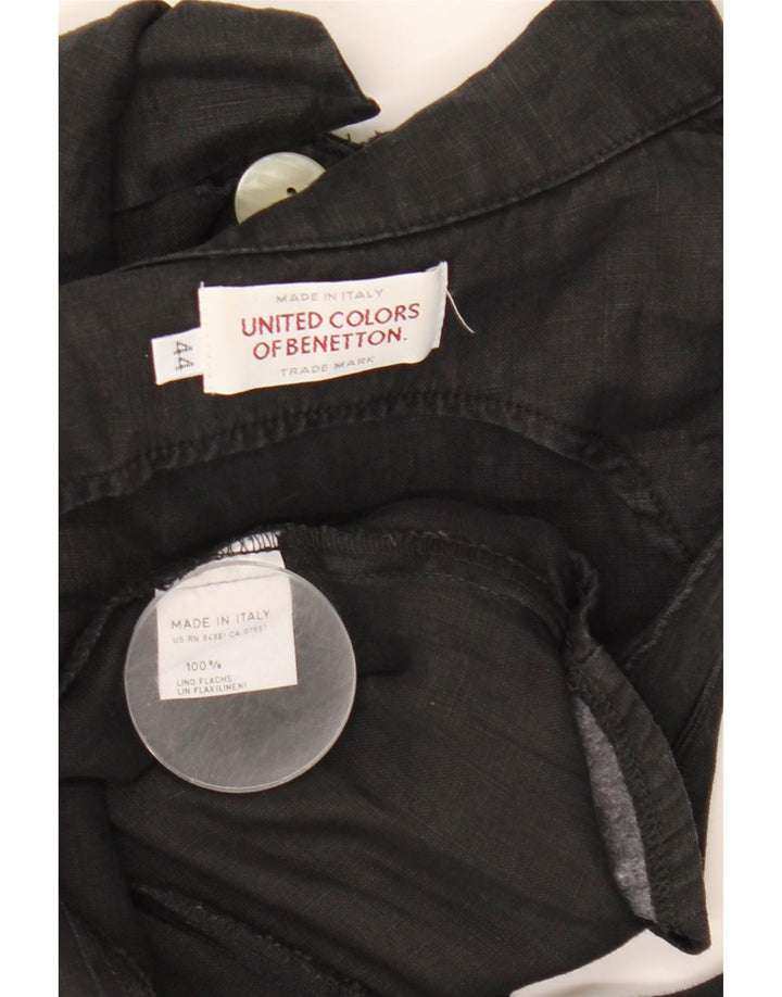 Benetton Womens Sleeveless A-Line Dress IT 44 Medium Black Linen