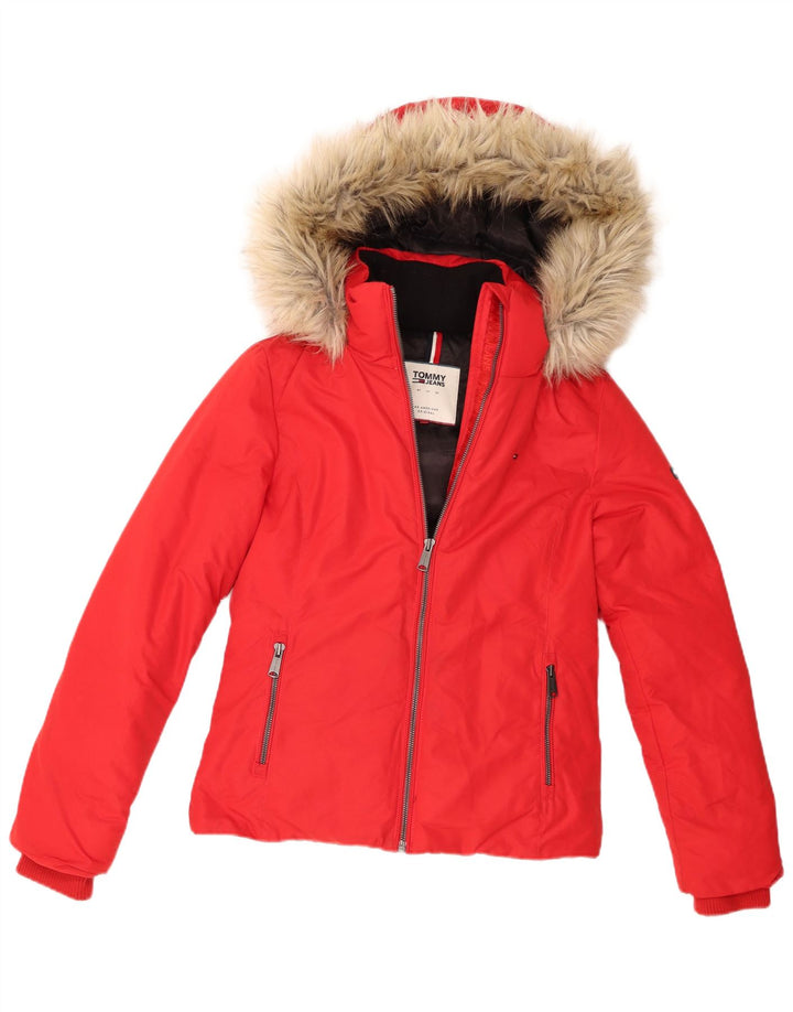 Tommy Hilfiger Womens Hooded Padded Jacket UK 10 Small Red Polyester