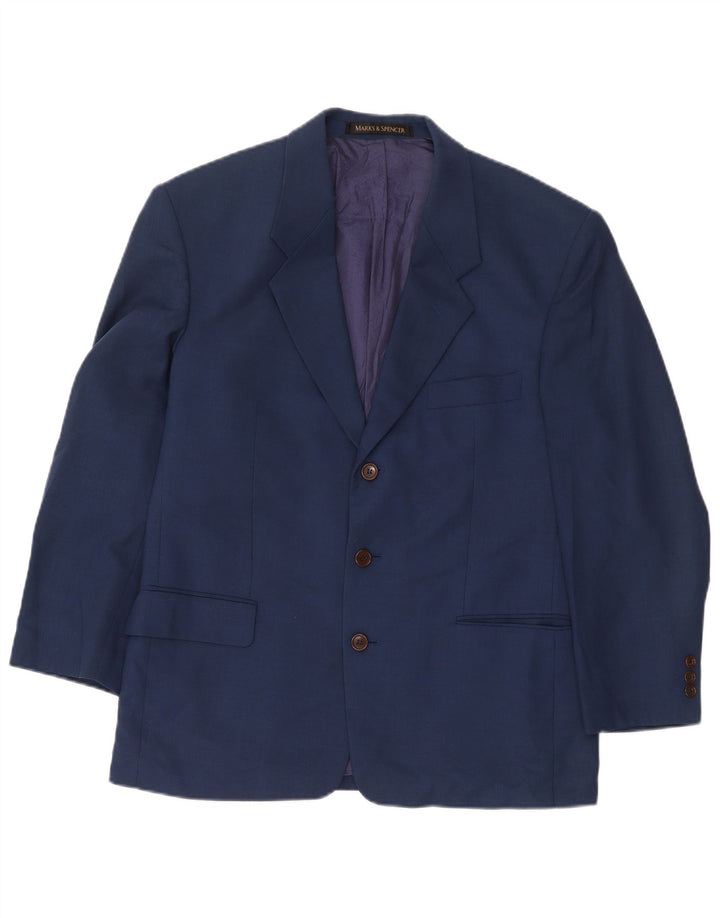 Marks & Spencer Mens 3 Button Blazer Jacket UK 40 Medium Blue Viscose