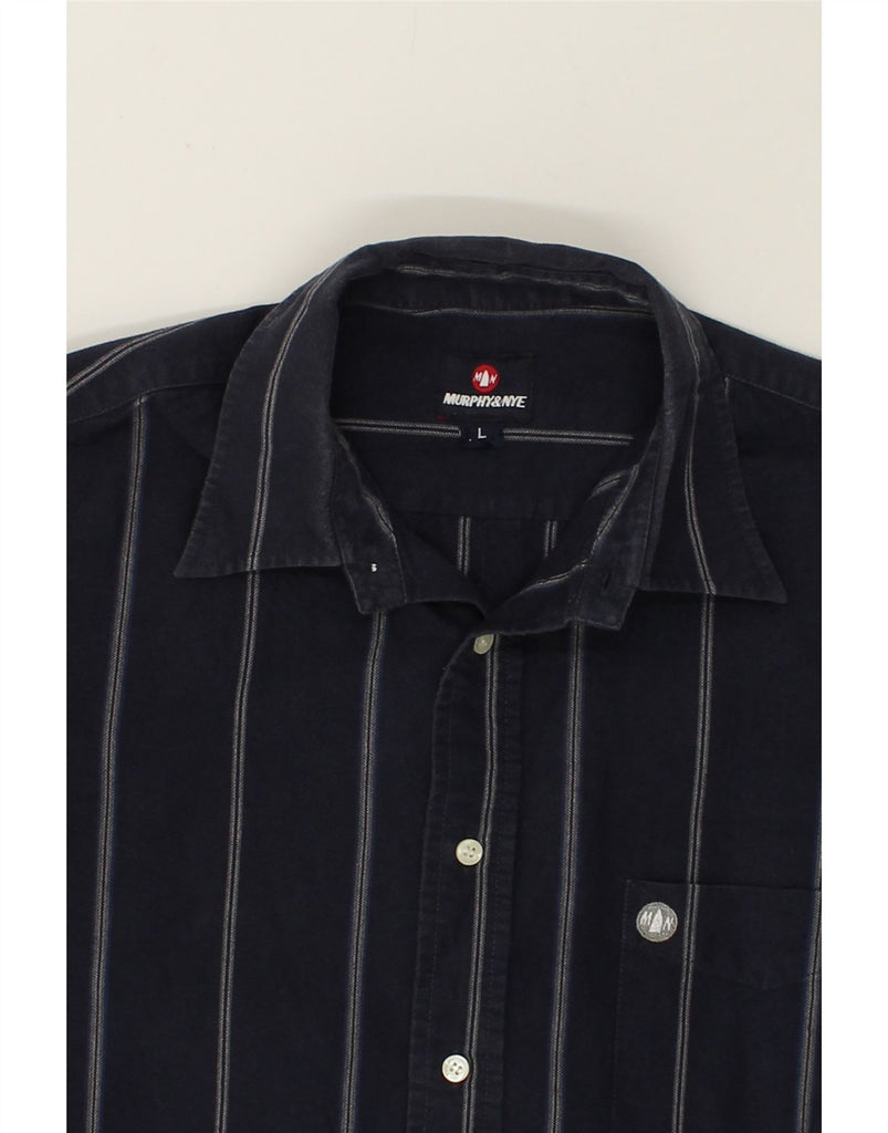 MURPHY & NYE Mens Shirt Large Navy Blue Striped | Vintage Murphy & Nye | Thrift | Second-Hand Murphy & Nye | Used Clothing | Messina Hembry 