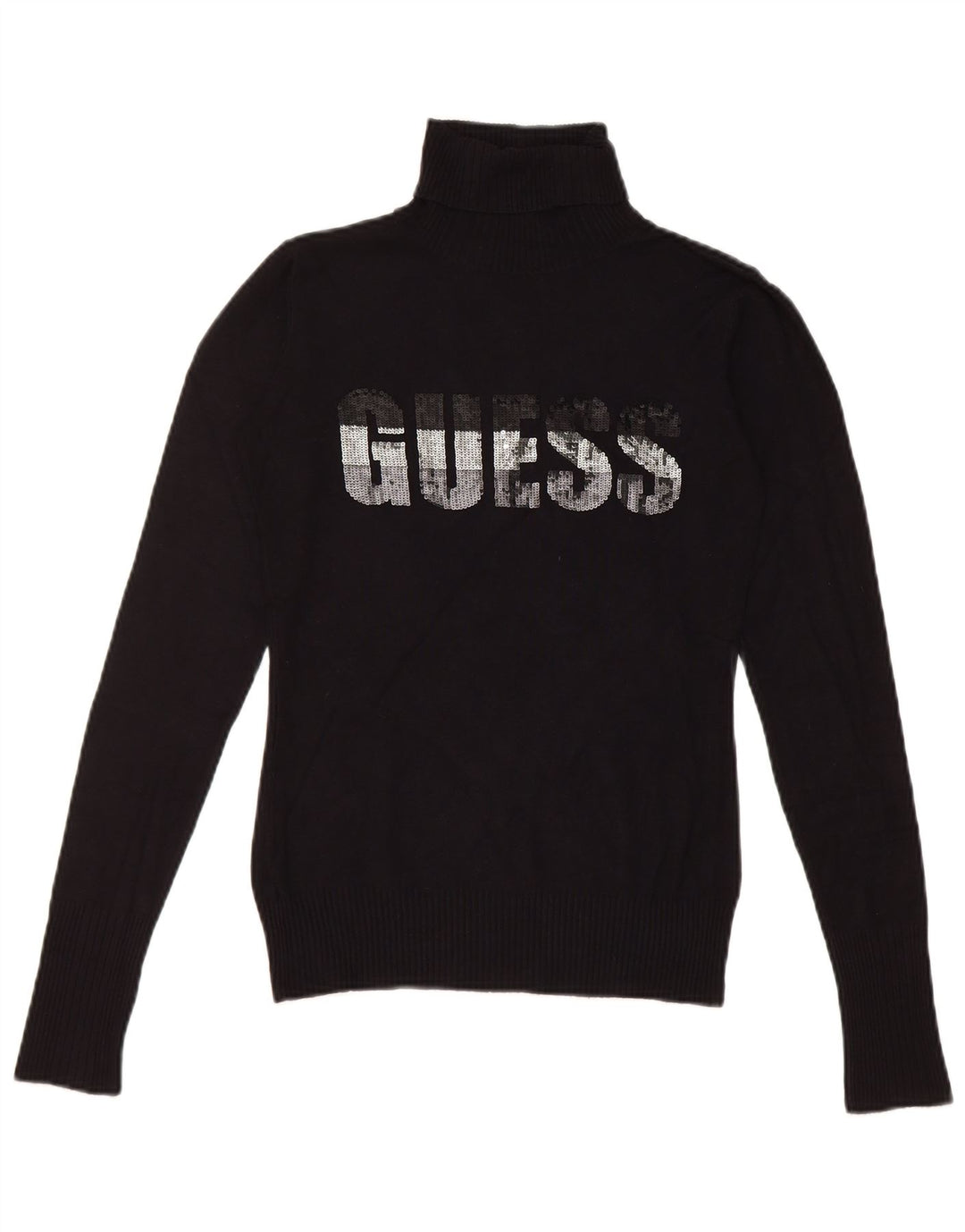 Guess Womens Graphic Roll Neck Jumper Sweater UK 8 Small Black