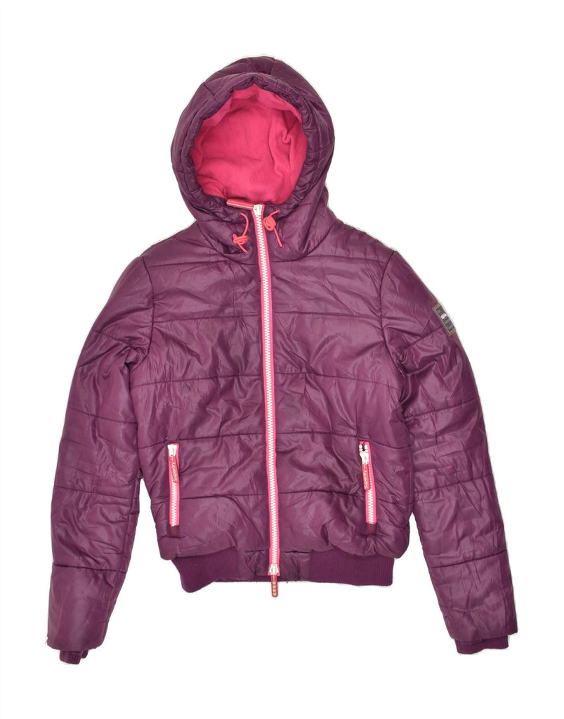 SUPERDRY Womens Hooded Padded Jacket UK 14 Medium Purple Polyester | Vintage Superdry | Thrift | Second-Hand Superdry | Used Clothing | Messina Hembry 