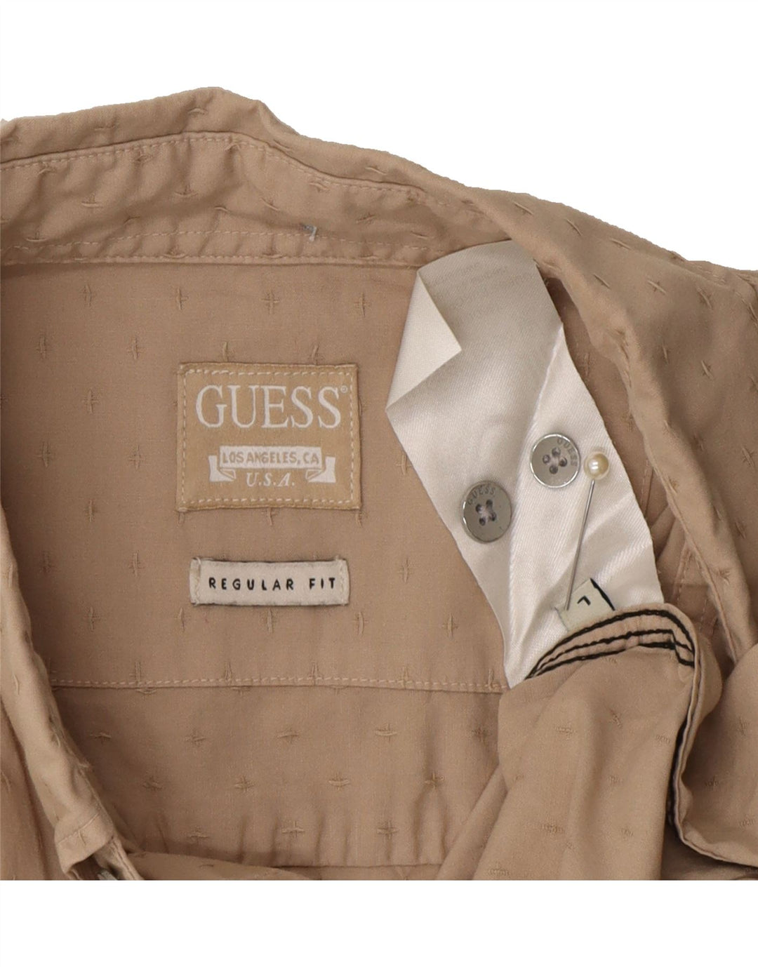 GUESS Mens Regular Fit Shirt Large Beige Spotted Vintage Guess and Second-Hand Guess from Messina Hembry 