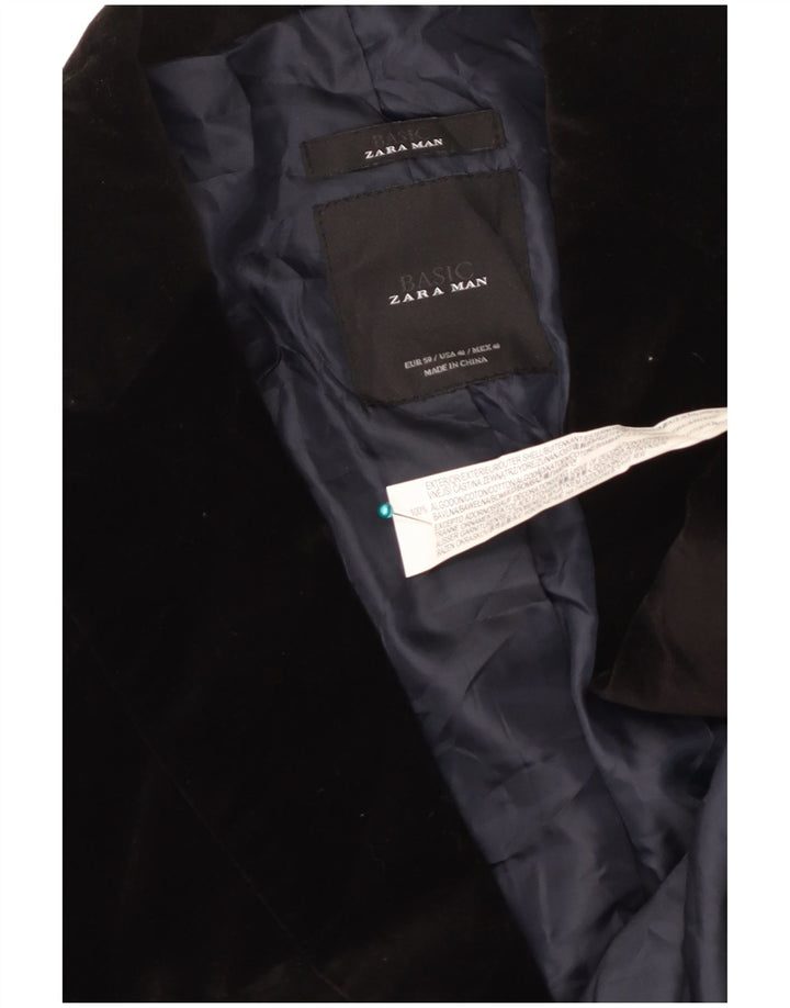 Zara Mens Velvet 2 Button Blazer Jacket EU 40 Medium Black Cotton