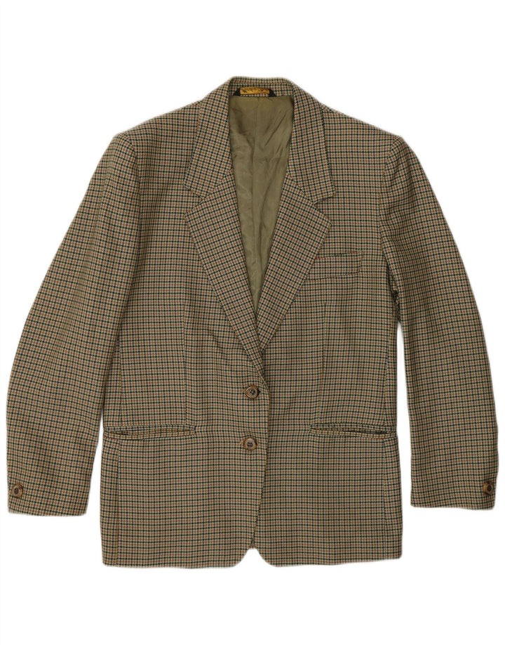 Vintage Womens 2 Button Blazer Jacket UK 14 Medium Khaki Houndstooth