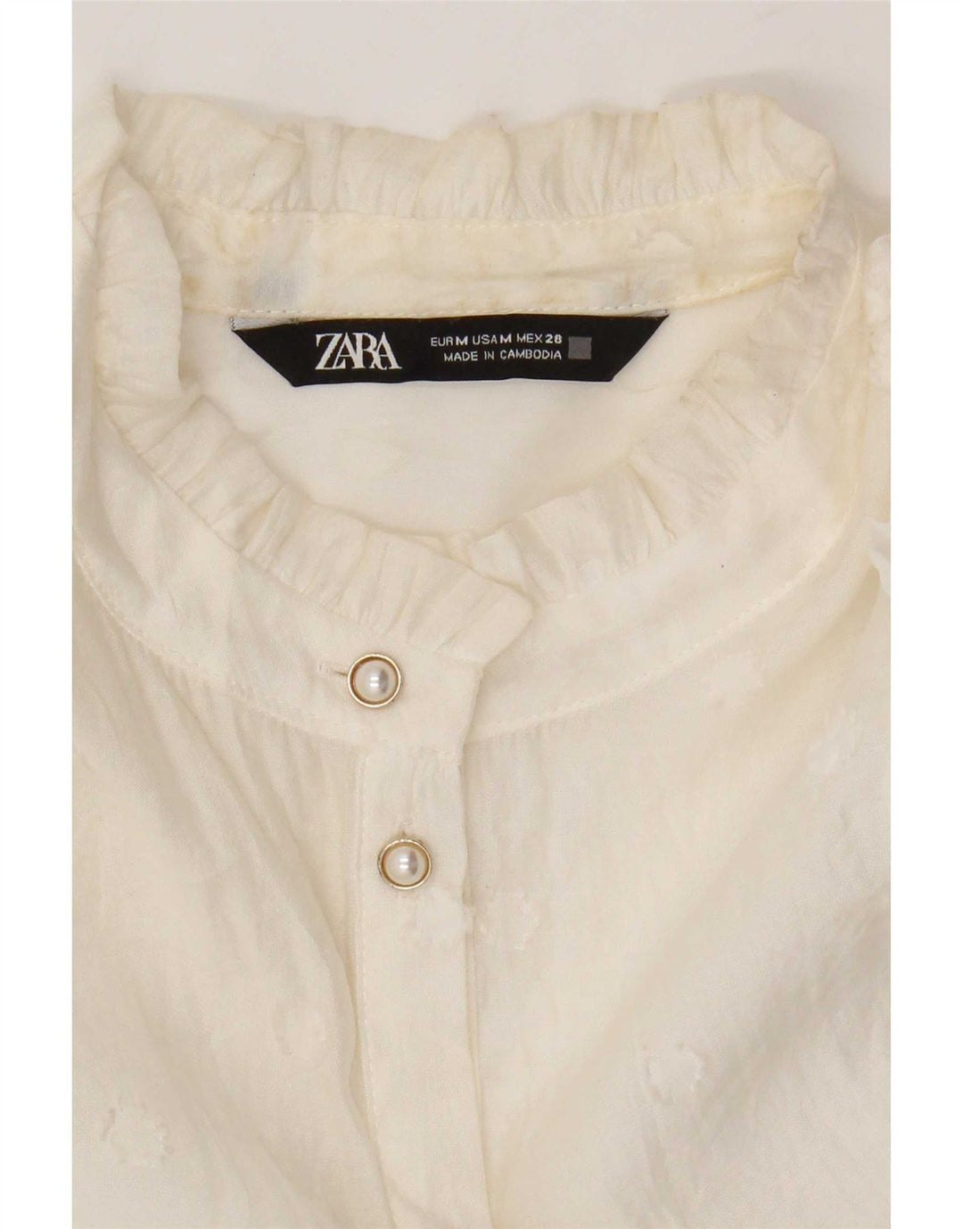 Zara Womens 3/4 Sleeve See Through Shirt Blouse UK 14 Medium White