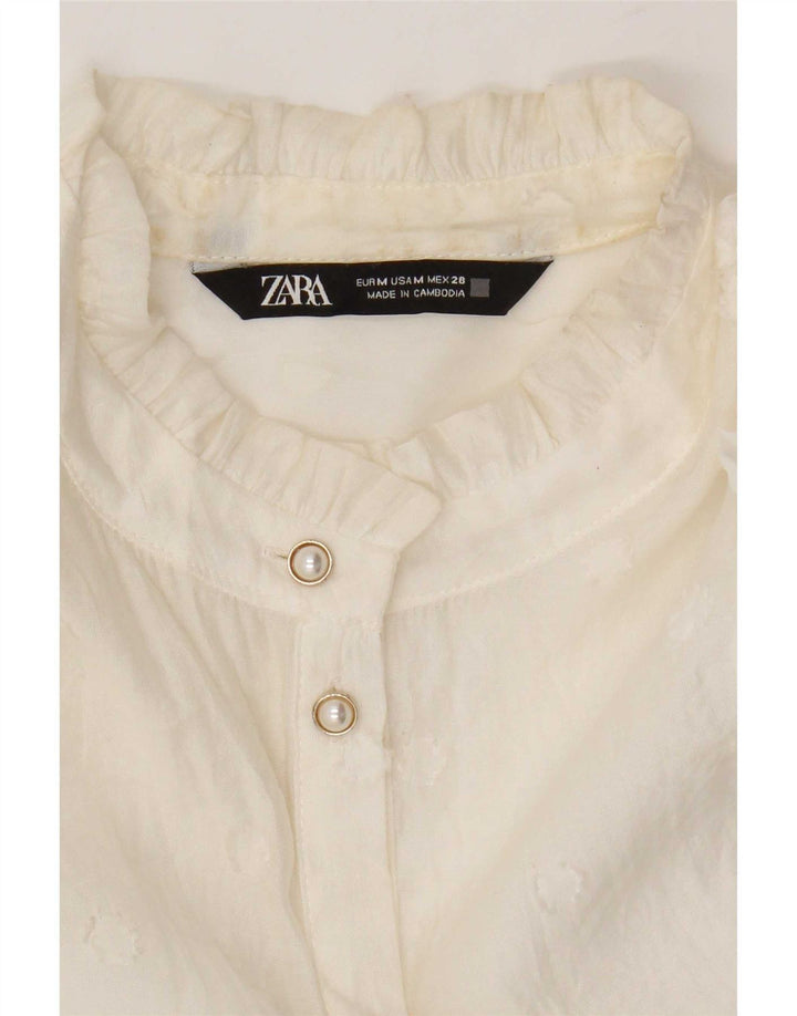 Zara Womens 3/4 Sleeve See Through Shirt Blouse UK 14 Medium White