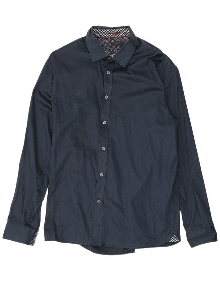 Ted Baker Mens Shirt Size 6 2XL Navy Blue Cotton