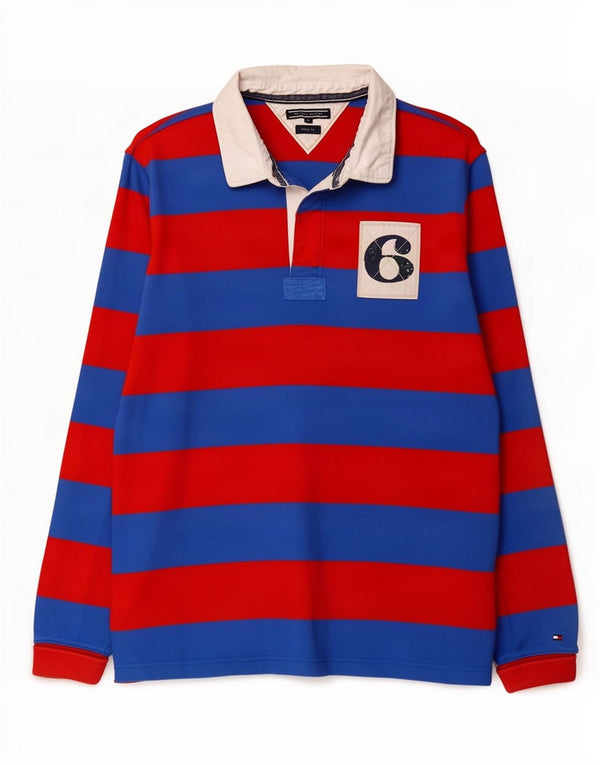 Tommy Hilfiger Mens Vintage Fit Graphic Rugby Polo Shirt XL Blue Striped